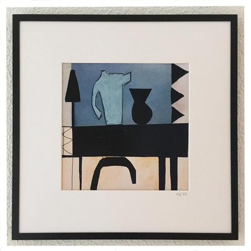 Collage “Stilleven met blauwe kan”, Antiek en Kunst, Kunst | Schilderijen | Modern, Ophalen of Verzenden