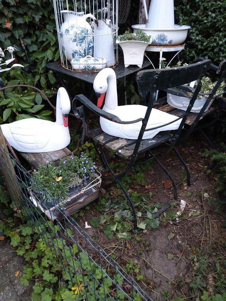 Koppel schitterende oude grote houten zwanen, Antiek en Kunst, Curiosa en Brocante, Ophalen