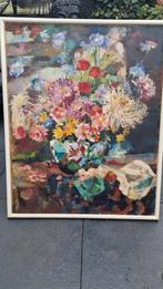 Olieverfschilderij T. Visser - Bloemen in vaas, Antiek en Kunst, Kunst | Schilderijen | Klassiek, Ophalen of Verzenden