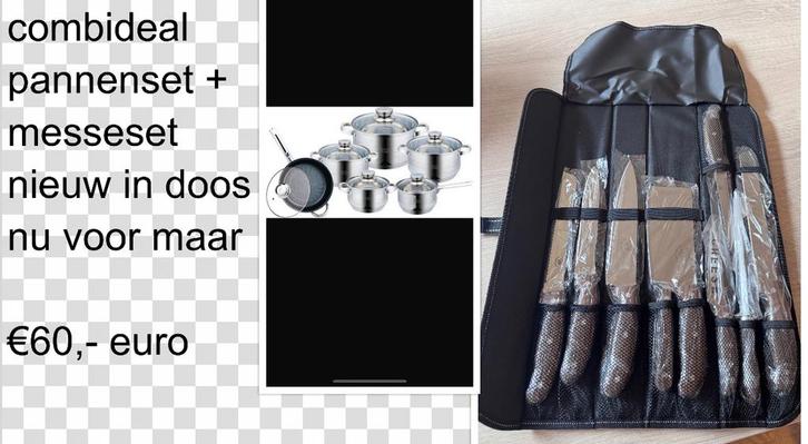 Royal Swiss Pannenset + Messenset - Nieuw in Doos, Huis en Inrichting, Keuken | Potten en Pannen, Nieuw, Pannenset, Rvs, Ophalen of Verzenden