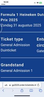 Formule 1 zondag kaarten 2 general admission duinkaarten, Twee personen, Augustus