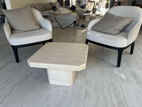 Vierkante travertin salontafel 60x60, Huis en Inrichting, Tafels | Bijzettafels, Zo goed als nieuw, Vierkant, Minder dan 45 cm