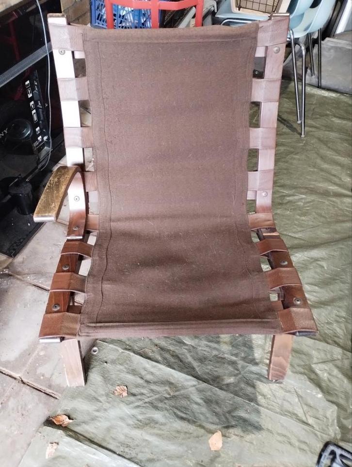 Vintage Deense stoelen, farstrup miljø, Huis en Inrichting, Stoelen, Gebruikt, Eén, Hout, Stof, Bruin, Ophalen