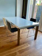 Hoogglans witte eettafel met 4 stoelen, Ophalen, Overige materialen, 200 cm of meer, 50 tot 100 cm