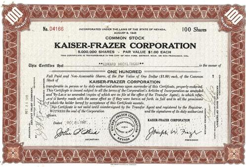 Kaiser Frazer Corporation stock 1945 auto (KA45), Boeken, Auto's | Folders en Tijdschriften, Zo goed als nieuw, Algemeen, Verzenden