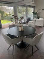 Zwarte ronde eettafel met stalen poot - 120cm, Ophalen, Gebruikt, 100 tot 150 cm, Rond