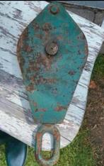 Oude +_ 40 cm. Grote Zware Industriële IJzeren Katrol, Ophalen of Verzenden