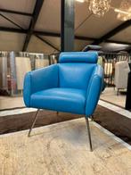 Nieuwstaat Leolux Marabis fauteuil blauw leer Design stoel, Huis en Inrichting, Fauteuils, Leolux, Ophalen of Verzenden, Leer