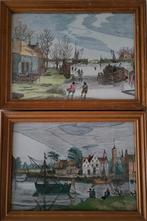 2 leuke Hollandse pentekeningen naïeve kunst, gesigneerd, Antiek en Kunst, Curiosa en Brocante, Ophalen of Verzenden