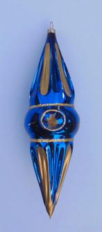 Kerst: bijzondere grote BLAUW met GOUD kerstbal Kerstpegel., Verzenden, Gebruikt