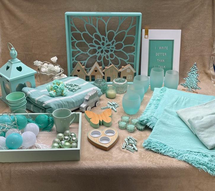 Groot pakket mint groene woonaccessoires voor 25 euro, Huis en Inrichting, Woonaccessoires | Dienbladen, Zo goed als nieuw, Hout
