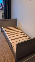 Antraciet peuterbed met lade en valbescherming, Ophalen, 70 tot 85 cm, Zo goed als nieuw, Minder dan 140 cm