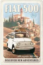 Fiat 500 Discover New Adventures.  Metalen wandbord., Ophalen of Verzenden, Nieuw, Reclamebord