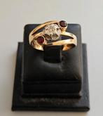 Antieke 14 karaats gouden damesring met Diamant robijnen, Sieraden, Tassen en Uiterlijk, Ringen, 18 tot 19, Gebruikt, Ophalen of Verzenden
