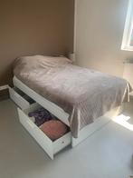 Bed met lattenbodem en 4 lades op wieltjes, Huis en Inrichting, Slaapkamer | Bedden, Ophalen, Eenpersoons, Wit, 140 cm