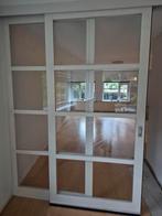 Schuifdeuren hout, 2 delig. Wit. Viervlaksverdeling glas., Ophalen, Gebruikt, Binnendeur, Glas