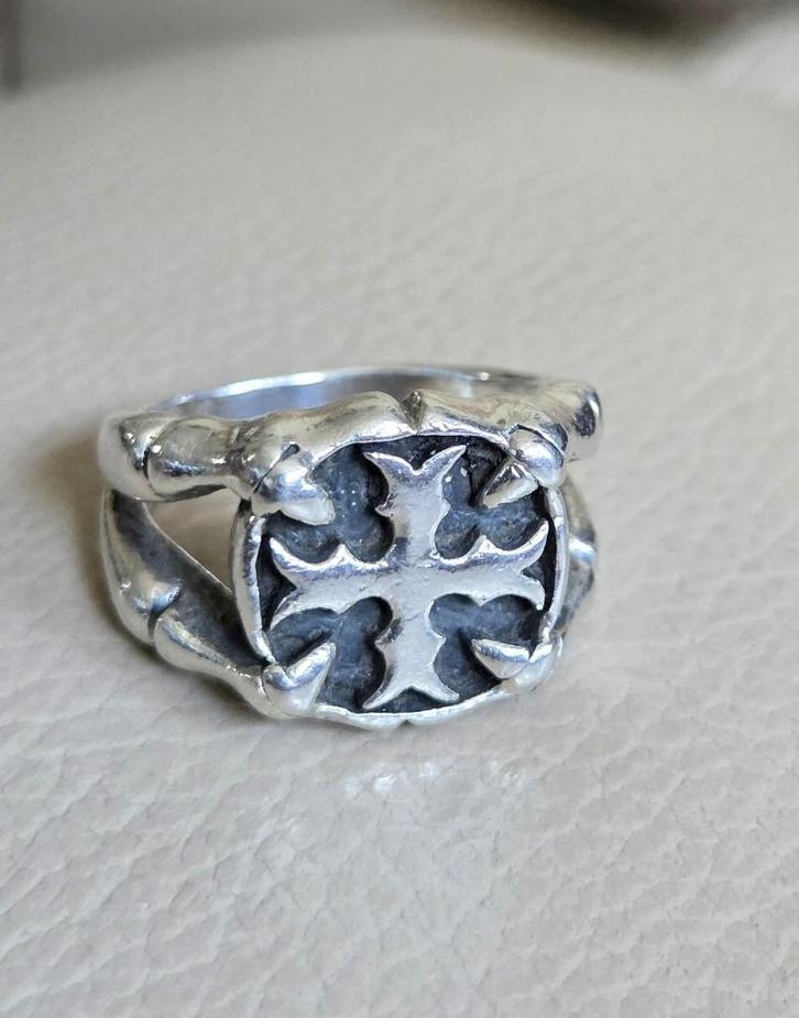 Maat 19 - Mooie zilveren (925) GOTHIC/ BIKER / HEREN ring, Sieraden, Tassen en Uiterlijk, Ringen, Zo goed als nieuw, Heer, 19 tot 20