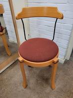 Stoeltje rond hout bekleding stof bordeaux rood, Ophalen, Hout, Gebruikt, Eén