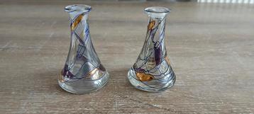 Set mini vaasjes design roemens glas goud paars vaas vazen beschikbaar voor biedingen