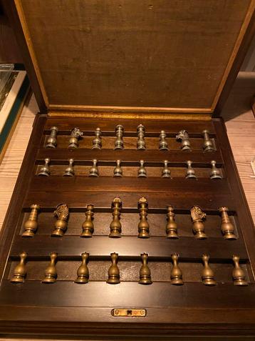 Vintage Schaakspel 🇬🇧 met Messing Stukken beschikbaar voor biedingen
