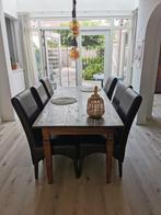 Houten eettafel met 6 stoelen, Ophalen, Gebruikt, 50 tot 100 cm, Vijf personen of meer
