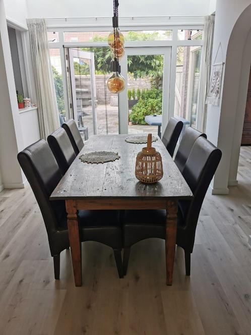 Houten eettafel met 6 stoelen, Huis en Inrichting, Tafels | Eettafels, Gebruikt, 50 tot 100 cm, 150 tot 200 cm, Vijf personen of meer