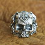 Skull ring met vrijmetselaar symbool - 925 Zilver, Beyondthepaintingstudio@gmail.com, Nieuw, Dame of Heer, Zilver