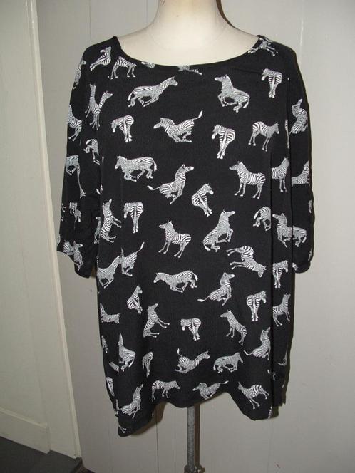 Hema top met zebra allover print maat XL, Kleding | Dames, Tops, Zo goed als nieuw, Maat 46/48 (XL) of groter, Zwart, Korte mouw