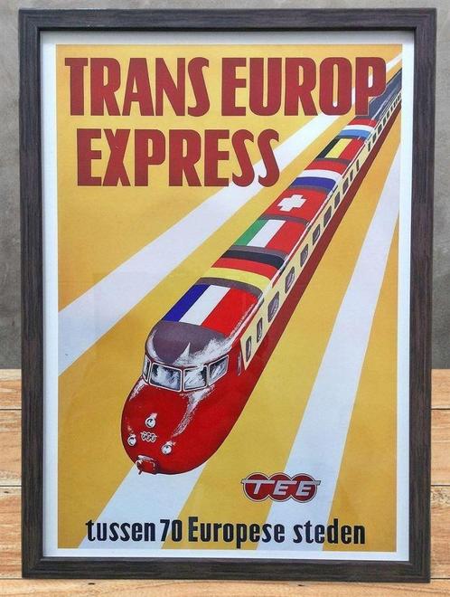 Litho Trans Europ Express NS Spoorwegen Poster in Lijst, Antiek en Kunst, Kunst | Litho's en Zeefdrukken, Verzenden