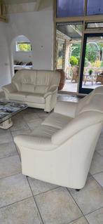 Creme leren bankstel 2x 2 zitter en 1 stoel, Huis en Inrichting, Ophalen, Gebruikt, Leer