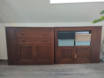 vintage houten wandkasten/dressoirs  beschikbaar voor biedingen
