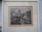 2x ingelijste gravures 1850, Oudewater Stad en plattegrond, Ophalen of Verzenden