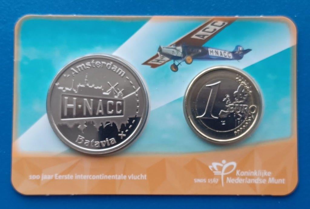 Penning 100 jr 1e intercontinentale vlucht coincard - 2024, Postzegels en Munten, Munten | Nederland, Setje, Euro's, Koningin Beatrix