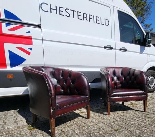 Chesterfield fauteuils in de authentieke Chesterfield kleur, Huis en Inrichting, Fauteuils, Gebruikt, Leer, 75 tot 100 cm, Ophalen