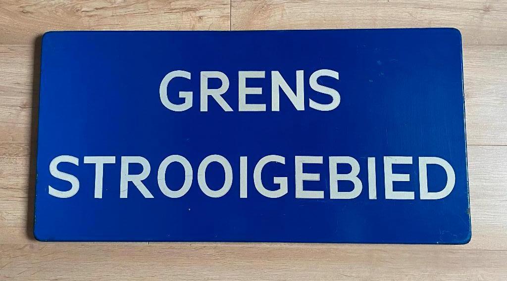 Groot verkeersbord grens strooigebied 40 x 80 cm, Verzamelen, Retro, Ophalen, Overige typen