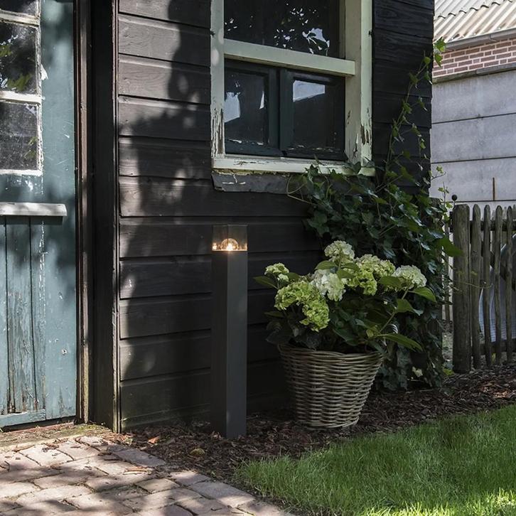 10 Qazqa Staande Buitenlamp 70 Cm Donkergrijs Ip44 - Denmark, Tuin en Terras, Buitenverlichting, Nieuw, Staande lamp, Aluminium