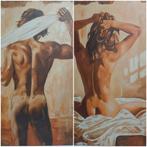 Twee mooie canvas schilderijen. 80cmx 61cm., Ophalen, Zo goed als nieuw, Schilderij, 75 cm of meer