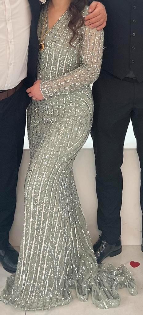 Mintgroene avondjurk / abiye maat S/M, Kleding | Dames, Gelegenheidskleding, Gedragen, Galajurk, Maat 36 (S), Groen, Ophalen of Verzenden