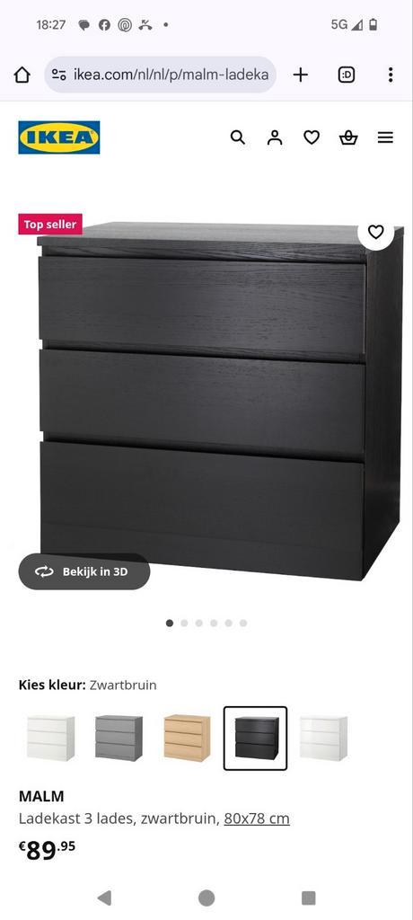 Ikea malm 3 lades. In nette staat., Huis en Inrichting, Kasten | Ladekasten, Zo goed als nieuw, Minder dan 100 cm, 50 tot 100 cm