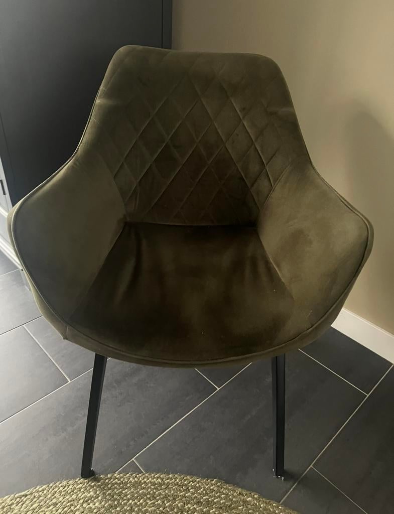 Eetkamerstoel Khaki velours, Ophalen, Gebruikt, Overige kleuren, Industrieel/ japandi.