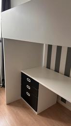 Hoogslaper wit/zwart met bureau en lades, Kinderen en Baby's, Kinderkamer | Stapelbedden en Hoogslapers, Ophalen, Gebruikt, Hoogslaper