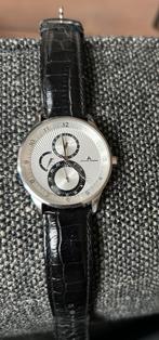 Jacques Lemans Horloge 1-1235 - Zwart Leren Band, Overige merken, Staal, Polshorloge, Ophalen of Verzenden