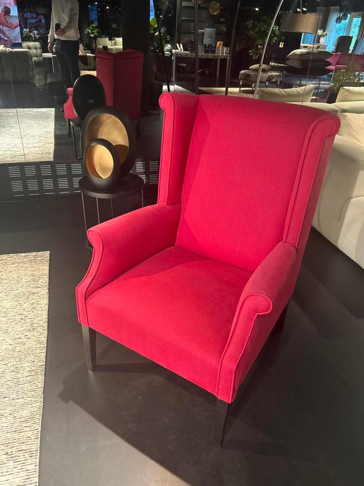 Roze fauteuil met hoge rugleuning, Huis en Inrichting, Fauteuils, Zo goed als nieuw, Stof, 75 tot 100 cm, Ophalen