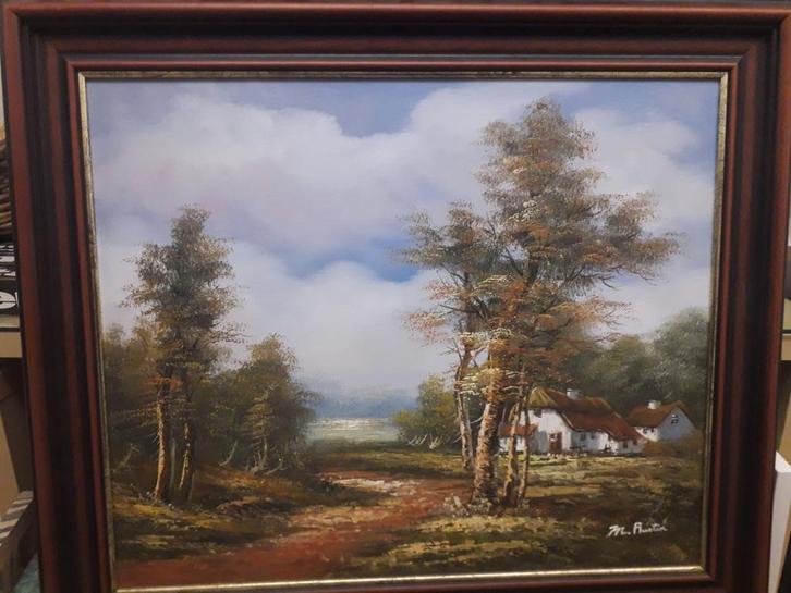 Contrastrijk Landelijk Schilderij M. Austin bieden vanaf 25€, Antiek en Kunst, Kunst | Schilderijen | Abstract, Ophalen