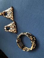 Armband en oorbellen met luipaardprint, Ophalen of Verzenden, Nieuw, Bruin, Overige materialen