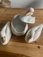 3 mooie witte vintage porseleinen zwanen, Porselein of Keramiek, Schaal, Ophalen of Verzenden, Zo goed als nieuw
