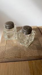 Antiek art deco zout- en peperstel van glas en metaal, Antiek en Kunst, Antiek | Glas en Kristal, Ophalen of Verzenden