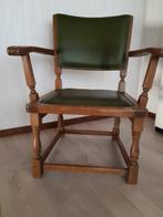 Leunstoel eikenhout en lederen bekleding, Ophalen, Gebruikt, Bruin, Hout