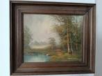 Prachtig  schilderij bos met beek Gesigneerd br.32xhoog 27cm, Antiek en Kunst, Kunst | Schilderijen | Klassiek, Ophalen of Verzenden