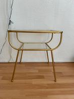 Gouden bijzettafel met glazen platen, Huis en Inrichting, Tafels | Sidetables, Ophalen, 50 tot 100 cm, Rond, Zo goed als nieuw